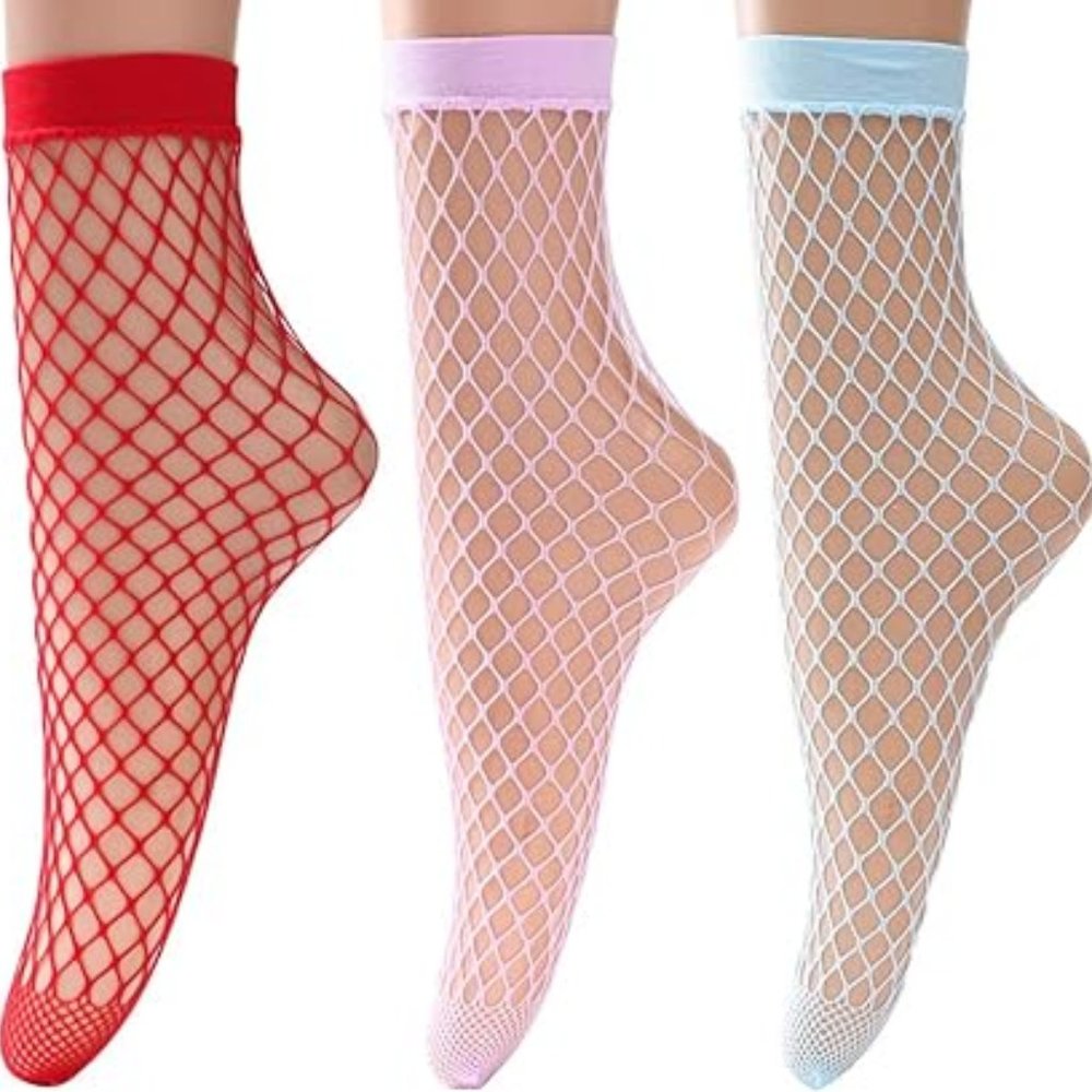 ASHA Fishnet Ankle Socks | Pink | OS | New